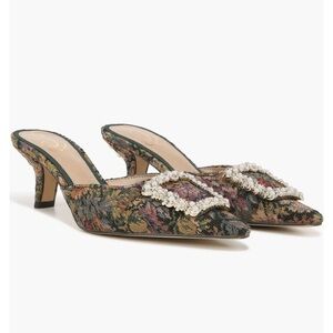 Sam Edelman Green Floral Heels with Pearl Embellishments